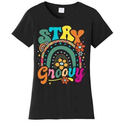 Retro Stay Groovy Cute Floral Rainbow Vintage Hippie 70's Women's T-Shirt