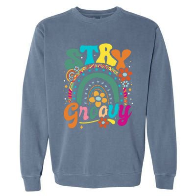 Retro Stay Groovy Cute Floral Rainbow Vintage Hippie 70's Garment-Dyed Sweatshirt