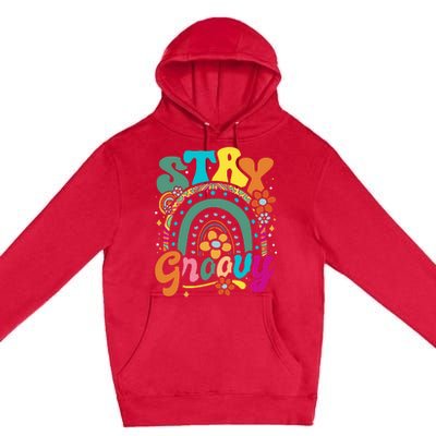 Retro Stay Groovy Cute Floral Rainbow Vintage Hippie 70's Premium Pullover Hoodie