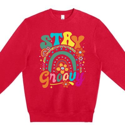 Retro Stay Groovy Cute Floral Rainbow Vintage Hippie 70's Premium Crewneck Sweatshirt