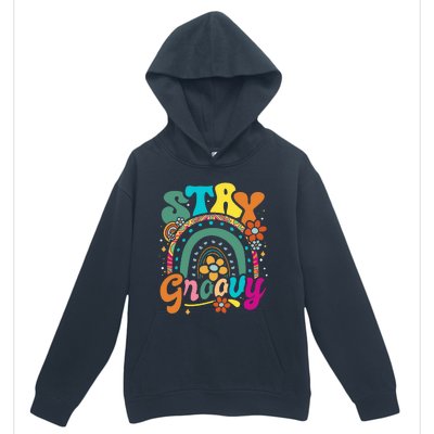 Retro Stay Groovy Cute Floral Rainbow Vintage Hippie 70's Urban Pullover Hoodie