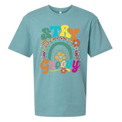 Retro Stay Groovy Cute Floral Rainbow Vintage Hippie 70's Sueded Cloud Jersey T-Shirt