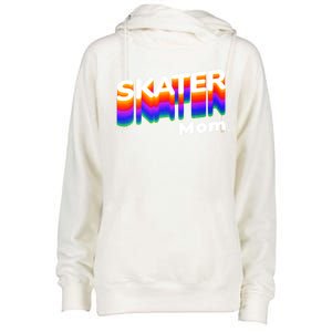 Retro Skateboarding Gamer Mom 80s Rainbow Style Skater Mom Gift Womens Funnel Neck Pullover Hood