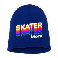 Retro Skateboarding Gamer Mom 80s Rainbow Style Skater Mom Gift Short Acrylic Beanie