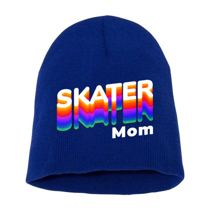 Retro Skateboarding Gamer Mom 80s Rainbow Style Skater Mom Gift Short Acrylic Beanie