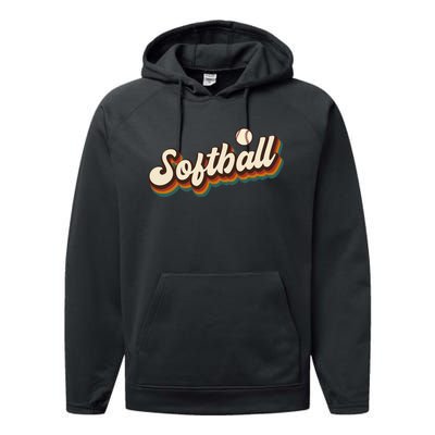 Retro Softball Graphic Softball Performance Fleece Hoodie