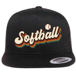 Retro Softball Graphic Softball Flat Bill Trucker Hat