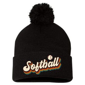 Retro Softball Graphic Softball Pom Pom 12in Knit Beanie