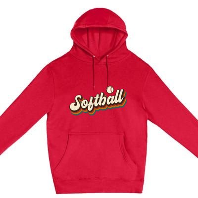 Retro Softball Graphic Softball Premium Pullover Hoodie