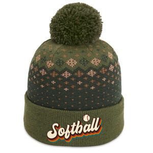 Retro Softball Graphic Softball The Baniff Cuffed Pom Beanie