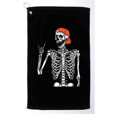 Rocker Skeleton Hand Rock On Costume Funny Halloween Gifts Platinum Collection Golf Towel