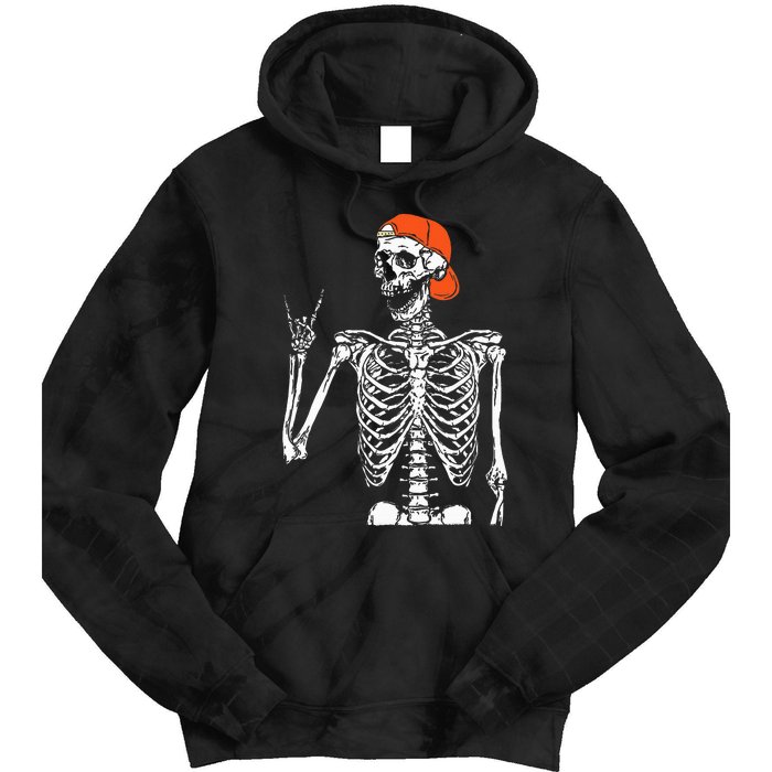 Rocker Skeleton Hand Rock On Costume Funny Halloween Gifts Tie Dye Hoodie