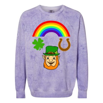 Rainbow Shamrock Horse Shoe Leprechaun St Patricks Gift Colorblast Crewneck Sweatshirt