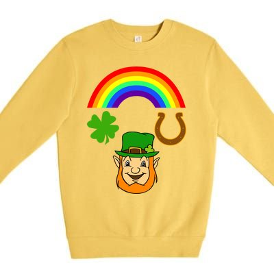 Rainbow Shamrock Horse Shoe Leprechaun St Patricks Gift Premium Crewneck Sweatshirt