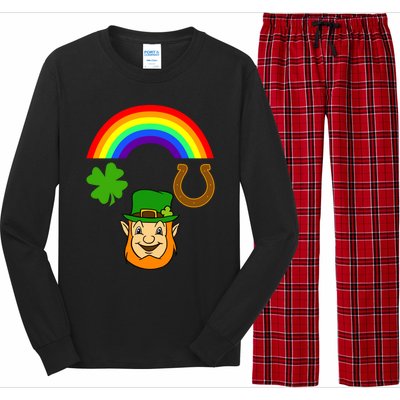 Rainbow Shamrock Horse Shoe Leprechaun St Patricks Gift Long Sleeve Pajama Set