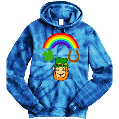 Rainbow Shamrock Horse Shoe Leprechaun St Patricks Gift Tie Dye Hoodie