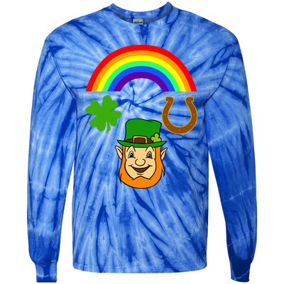 Rainbow Shamrock Horse Shoe Leprechaun St Patricks Gift Tie-Dye Long Sleeve Shirt