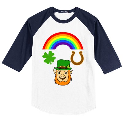 Rainbow Shamrock Horse Shoe Leprechaun St Patricks Gift Baseball Sleeve Shirt