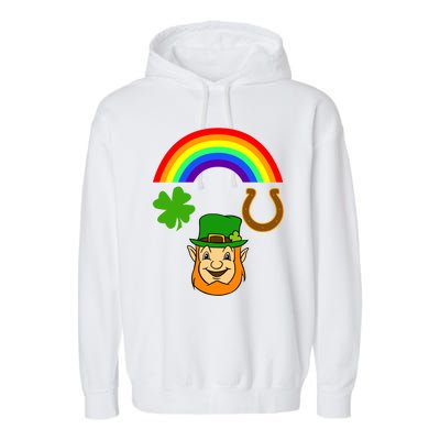 Rainbow Shamrock Horse Shoe Leprechaun St Patricks Gift Garment-Dyed Fleece Hoodie