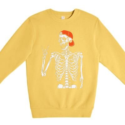 Rocker Skeleton Hand Rock On Costume Funny Halloween Gifts Premium Crewneck Sweatshirt