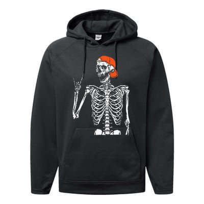 Rocker Skeleton Hand Rock On Costume Funny Halloween Gifts Performance Fleece Hoodie