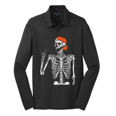 Rocker Skeleton Hand Rock On Costume Funny Halloween Gifts Silk Touch Performance Long Sleeve Polo