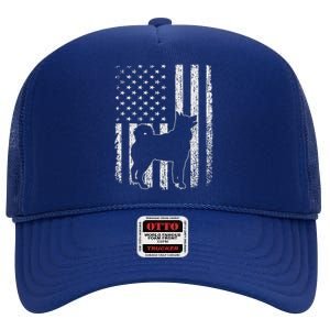 Retro Siberian Husky American Flag Dog Dad Dog Mom High Crown Mesh Back Trucker Hat