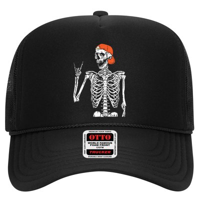 Rocker Skeleton Hand Rock On Costume Funny Halloween Funny Gift Cute Gift Trucker Hat