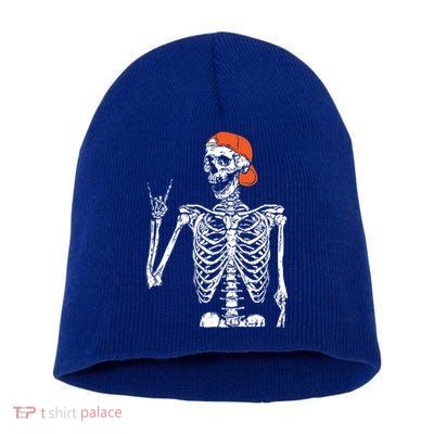 Rocker Skeleton Hand Rock On Costume Funny Halloween Funny Gift Cute Gift Short Acrylic Beanie