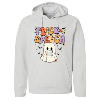 Retro SLP Halloween Cute Ghost Trick Or Speech Spooky Season  Performance Fleece Hoodie