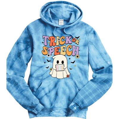 Retro SLP Halloween Cute Ghost Trick Or Speech Spooky Season  Tie Dye Hoodie