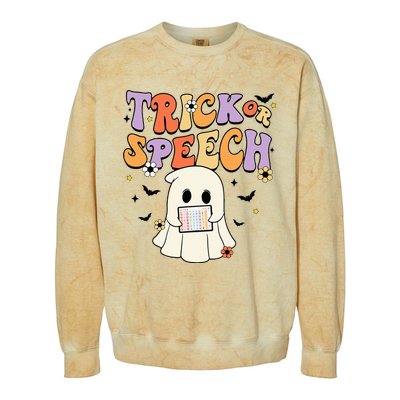 Retro SLP Halloween Cute Ghost Trick Or Speech Spooky Season  Colorblast Crewneck Sweatshirt