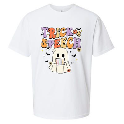 Retro SLP Halloween Cute Ghost Trick Or Speech Spooky Season  Sueded Cloud Jersey T-Shirt