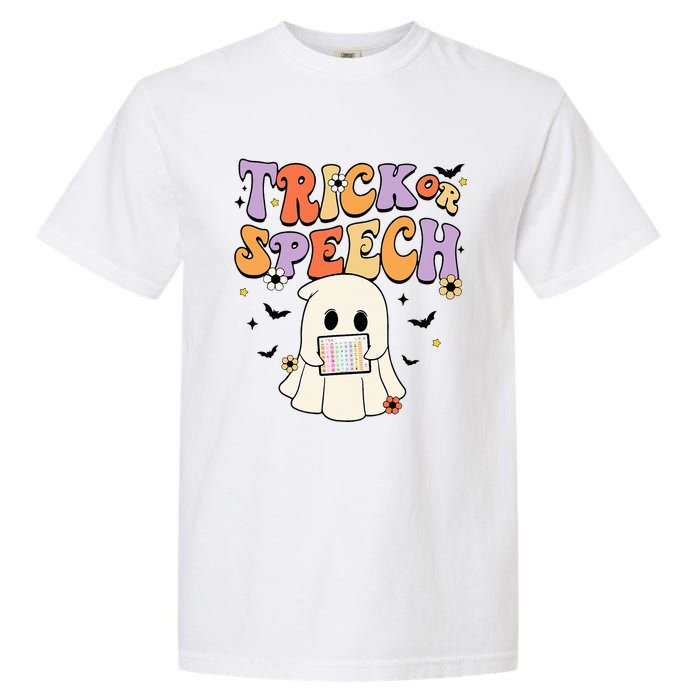 Retro SLP Halloween Cute Ghost Trick Or Speech Spooky Season  Garment-Dyed Heavyweight T-Shirt