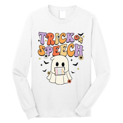 Retro SLP Halloween Cute Ghost Trick Or Speech Spooky Season  Long Sleeve Shirt