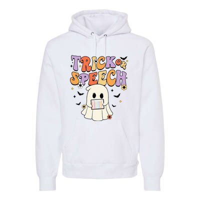 Retro SLP Halloween Cute Ghost Trick Or Speech Spooky Season  Premium Hoodie