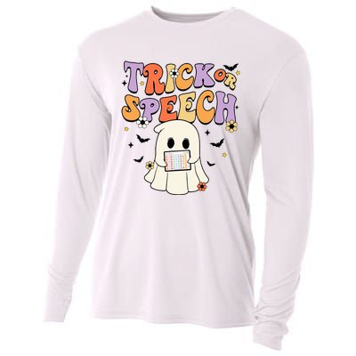 Retro SLP Halloween Cute Ghost Trick Or Speech Spooky Season  Cooling Performance Long Sleeve Crew