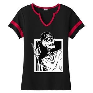 Rock Skeleton Hand Halloween Costume Funny Rocker Music Ladies Halftime Notch Neck Tee