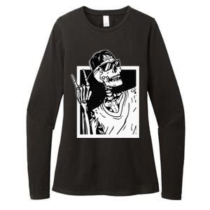 Rock Skeleton Hand Halloween Costume Funny Rocker Music Womens CVC Long Sleeve Shirt