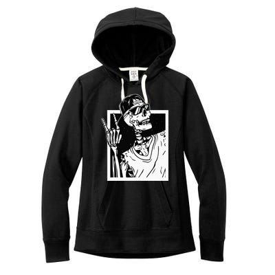 Rock Skeleton Hand Halloween Costume Funny Rocker Music Women's Fleece Hoodie