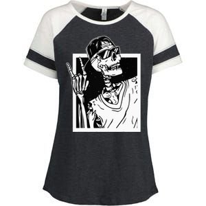 Rock Skeleton Hand Halloween Costume Funny Rocker Music Enza Ladies Jersey Colorblock Tee