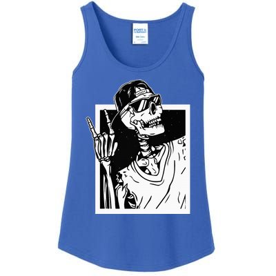 Rock Skeleton Hand Halloween Costume Funny Rocker Music Ladies Essential Tank