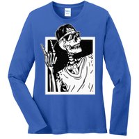 Rock Skeleton Hand Halloween Costume Funny Rocker Music Ladies Long Sleeve Shirt