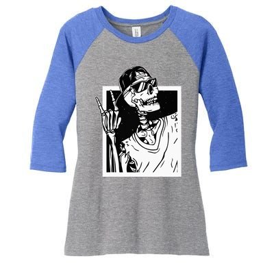 Rock Skeleton Hand Halloween Costume Funny Rocker Music Women's Tri-Blend 3/4-Sleeve Raglan Shirt