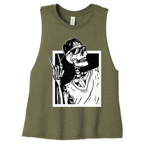 Rock Skeleton Hand Halloween Costume Funny Rocker Music Women's Racerback Cropped Tank