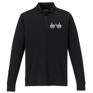 Rock Skeleton Hands Rock On Or Gift Performance Long Sleeve Polo