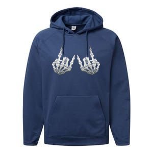 Rock Skeleton Hands Rock On Or Gift Performance Fleece Hoodie