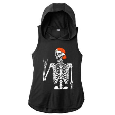 Rocker Skeleton Hand Rock On Costume Funny Halloween Gifts Ladies PosiCharge Tri-Blend Wicking Draft Hoodie Tank