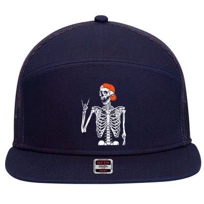 Rocker Skeleton Hand Rock On Costume Funny Halloween Gifts 7 Panel Mesh Trucker Snapback Hat