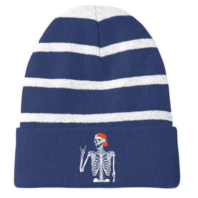 Rocker Skeleton Hand Rock On Costume Funny Halloween Gifts Striped Beanie with Solid Band